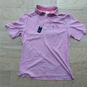 johnnie-O Pink and Blue Striped Polo Shirt